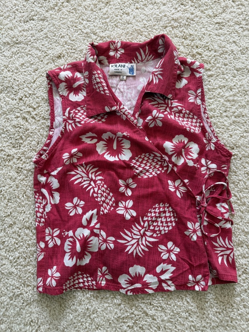 Women's Red Hawaiian Wrap Tank with Tropical Pineapple Print